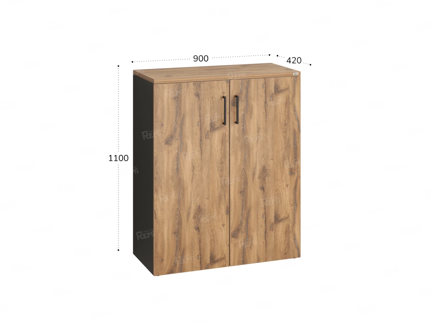 Шкаф распашной, регулируемые опоры, 3 уровня 900x420x1100 RM150-90x42 Дуб Юстус/Черный