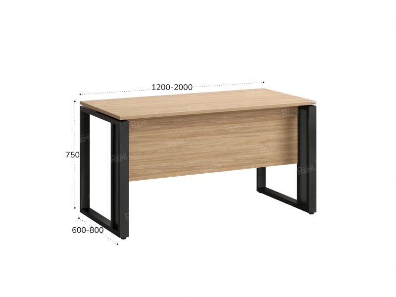 Стол прямой на О-образных опорах с экраном ЛДСП 1200x800x750 RM041-12x8 Вяз Швейцарский светлый/Черный