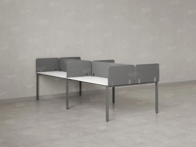 Бенч-система, 4 рабочих места, на П-образных опорах, 8 тканевых экранов 2000x1200x750 RM166-1-10x12 Белый/Серый