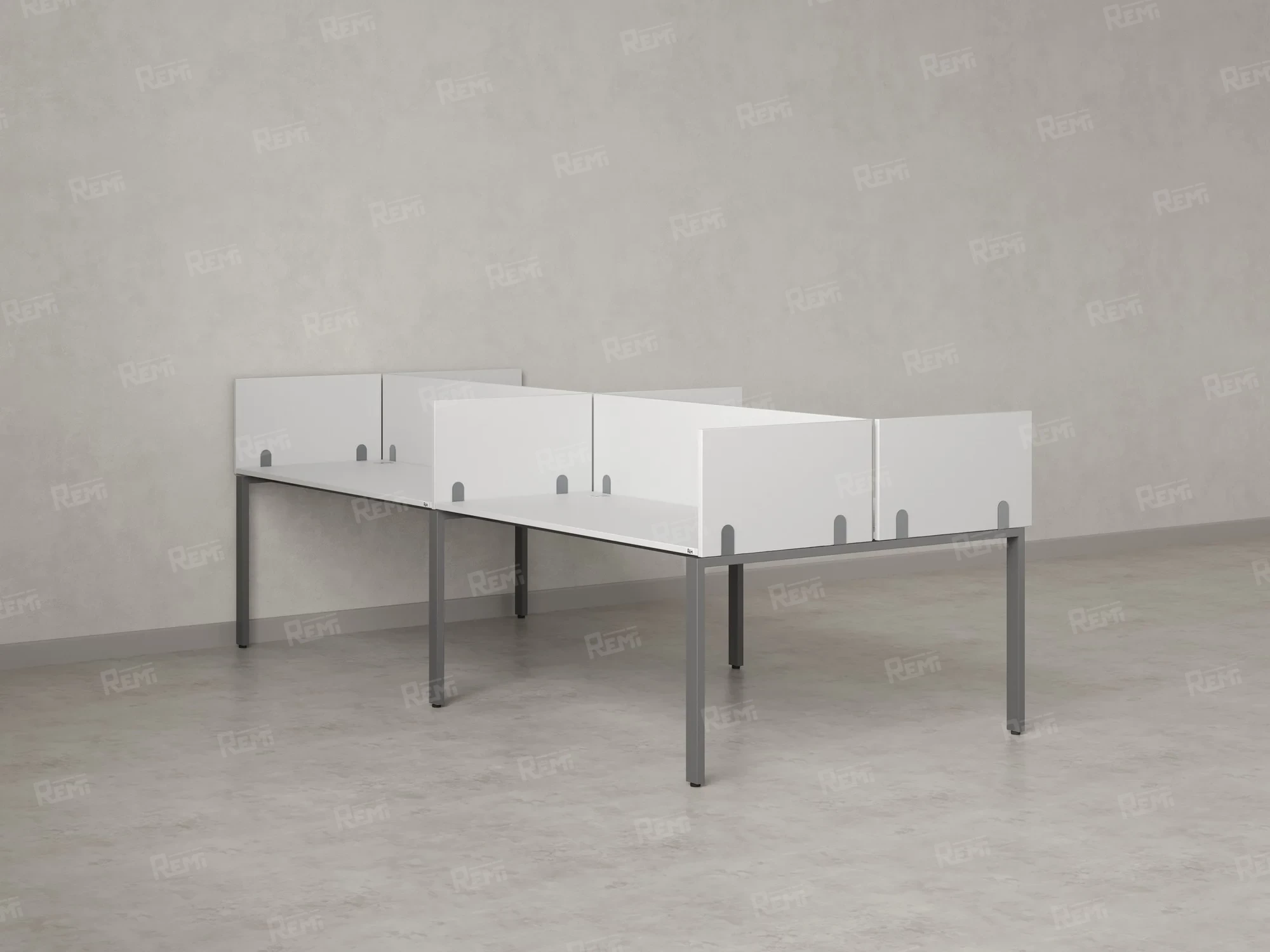 Бенч-система, 4 рабочих места, на П-образных опорах, 8 ЛДСП экранов 2400x1600x750 RM166-2-12x16 Белый/Серый