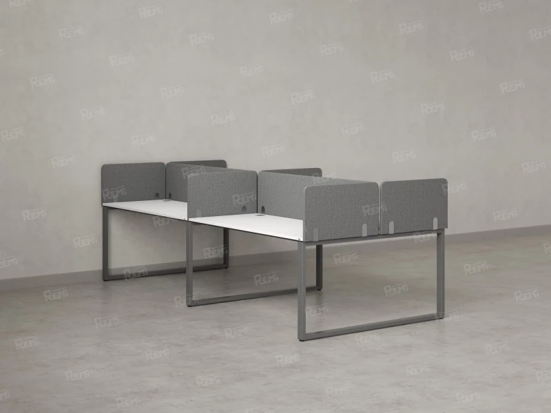 Бенч-система, 4 рабочих места, на О-образных опорах, 8 тканевых экранов 3200x1400x750 RM170-1-16x14 Белый/Серый