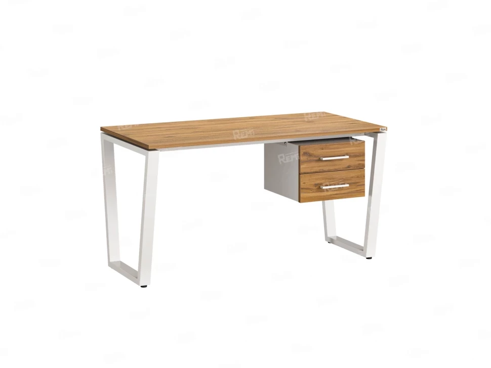 Стол прямой с подвесной тумбой 2 ящика, U-опора 1800x600x750 RM035-18x6 Дуб Юстус/Белый