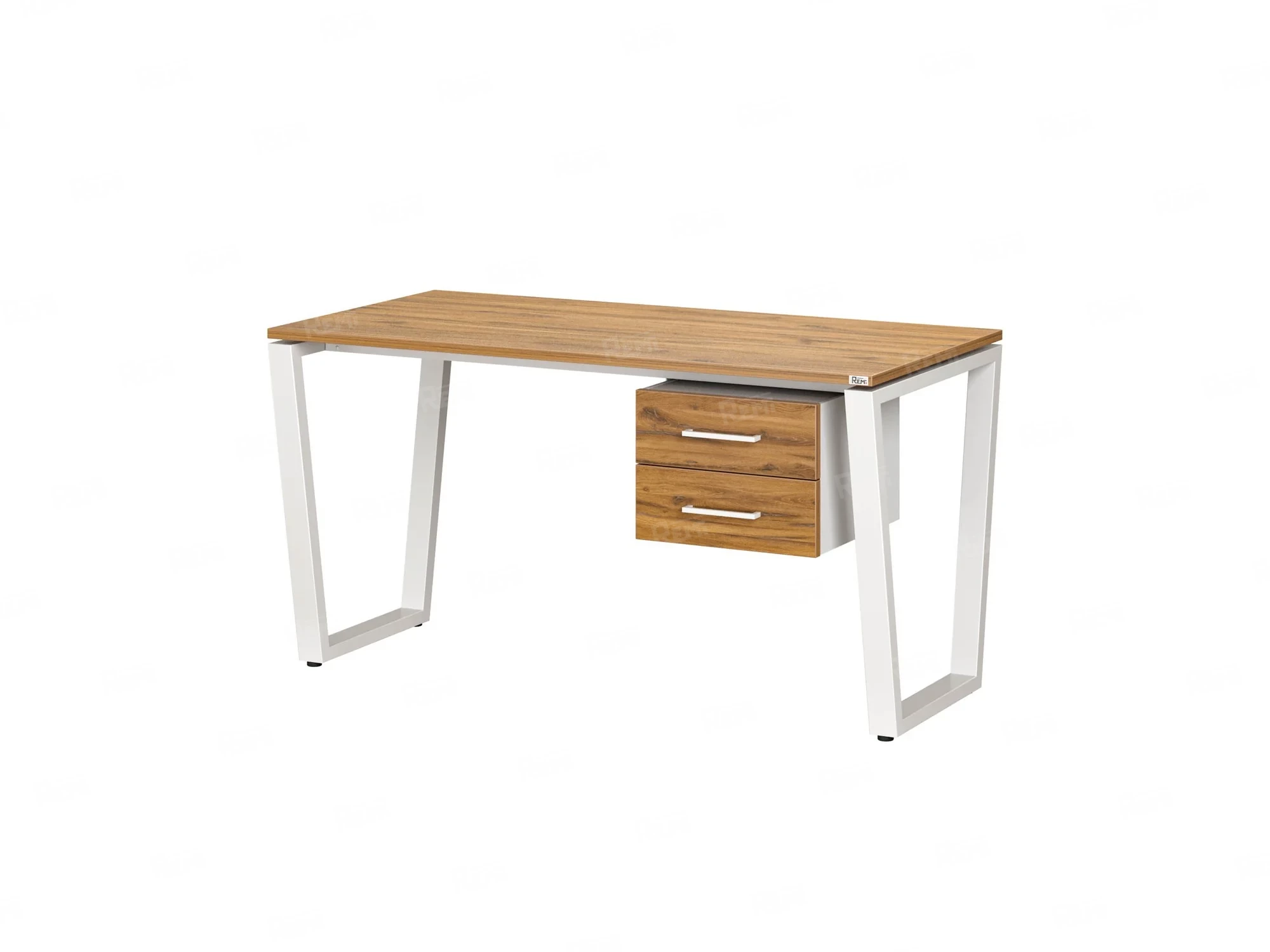 Стол прямой с подвесной тумбой 2 ящика, U-опора 1800x600x750 RM035-18x6 Дуб Юстус/Белый