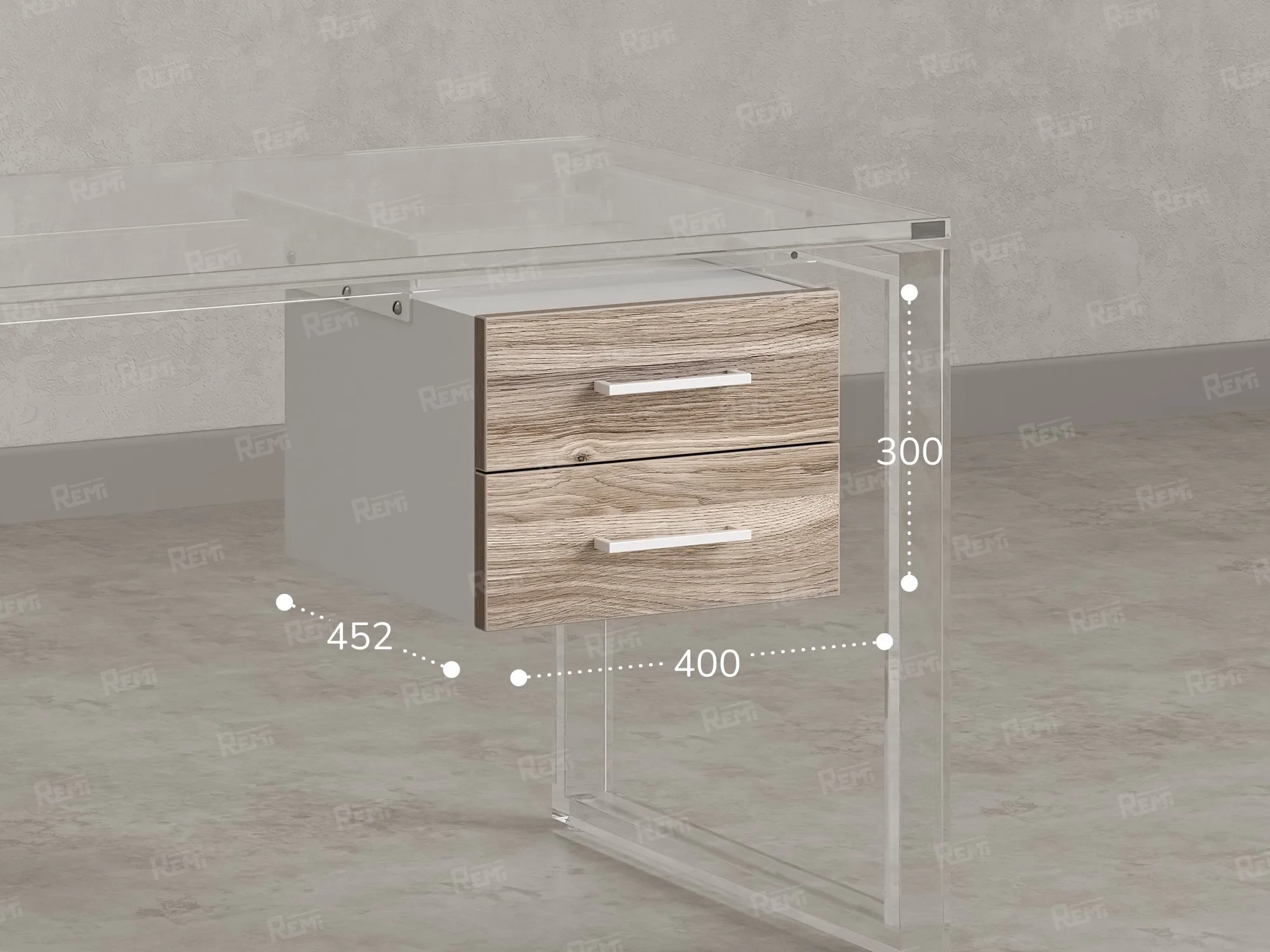 Тумба подвесная, два ящика 400x452x300 RM201-16х8 Дуб Маувелла/Белый