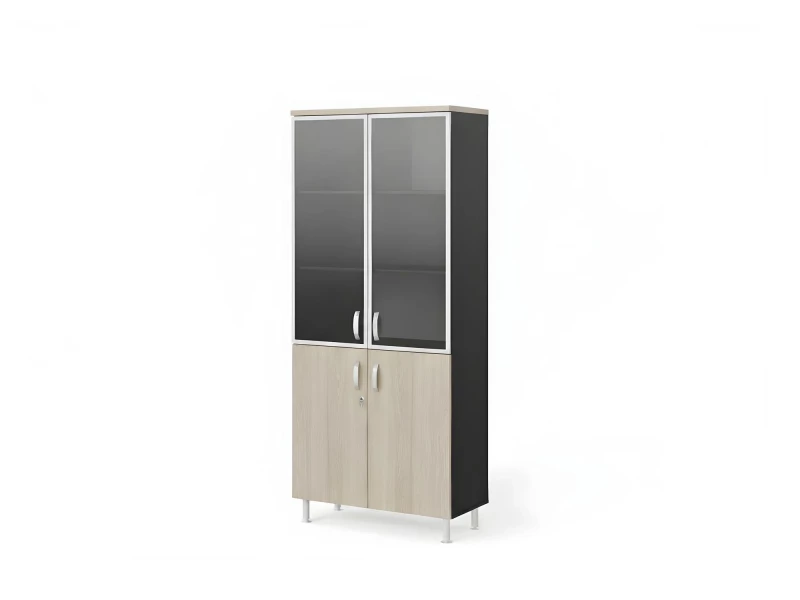 BRL RB067-90х43 Шкаф закрытый комбинированный, стекло в раме 5 уровней 900х430х2080 Дрифтвуд/Черный