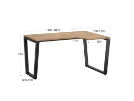 Стол угловой, U-опора, правый 1600x600/900x750, RM050-16x6-9 Дуб Юстус/Черный