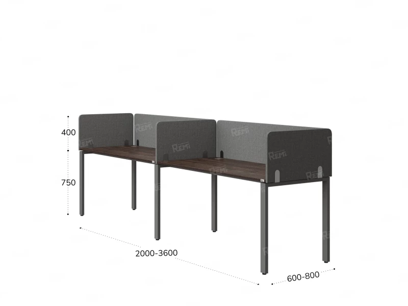 Бенч-система в 1 ряд, 2 рабочих места 5 тканевых экранов 2700x800x750 RM167-1-27x8 Дуб Апрельский шоколад/Серый
