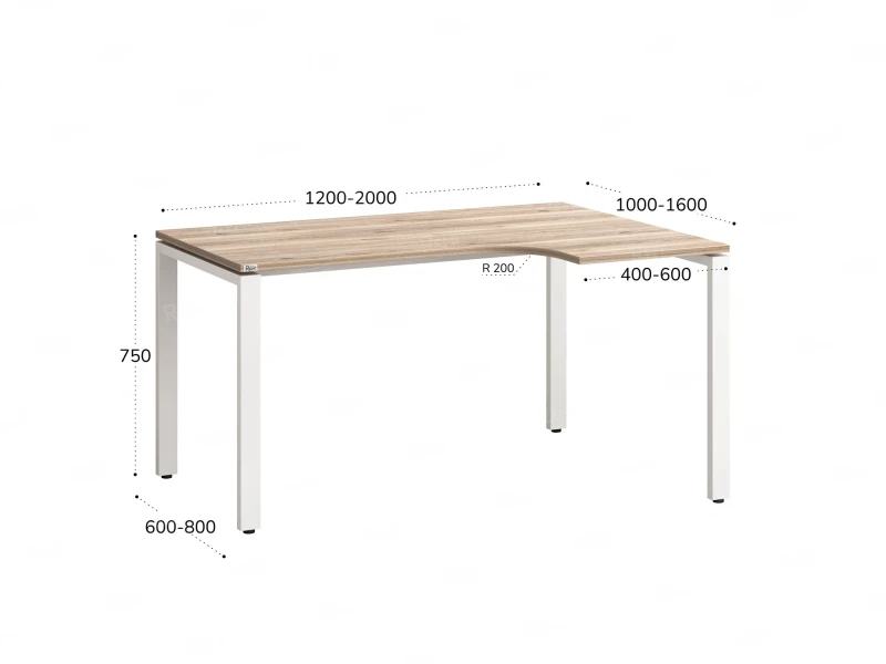 Стол угловой, П-опора, правый 1400x900/1200x750, RM052-14x9-12 Дуб Маувелла/Белый