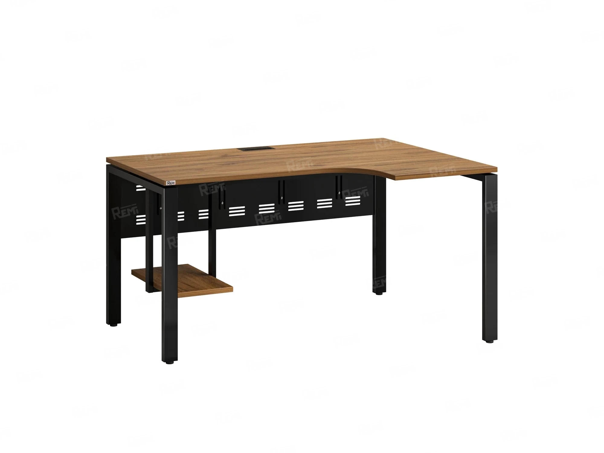 Стол угловой, экран металл, П-опора, правый 1800x600/900x750, RM058-18x6-9 Дуб Юстус/Черный