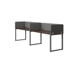 Бенч-система в 1 ряд, 2 рабочих места 5 тканевых экранов 2700x800x750 RM168-1-27x8 Дуб Апрельский шоколад/Серый