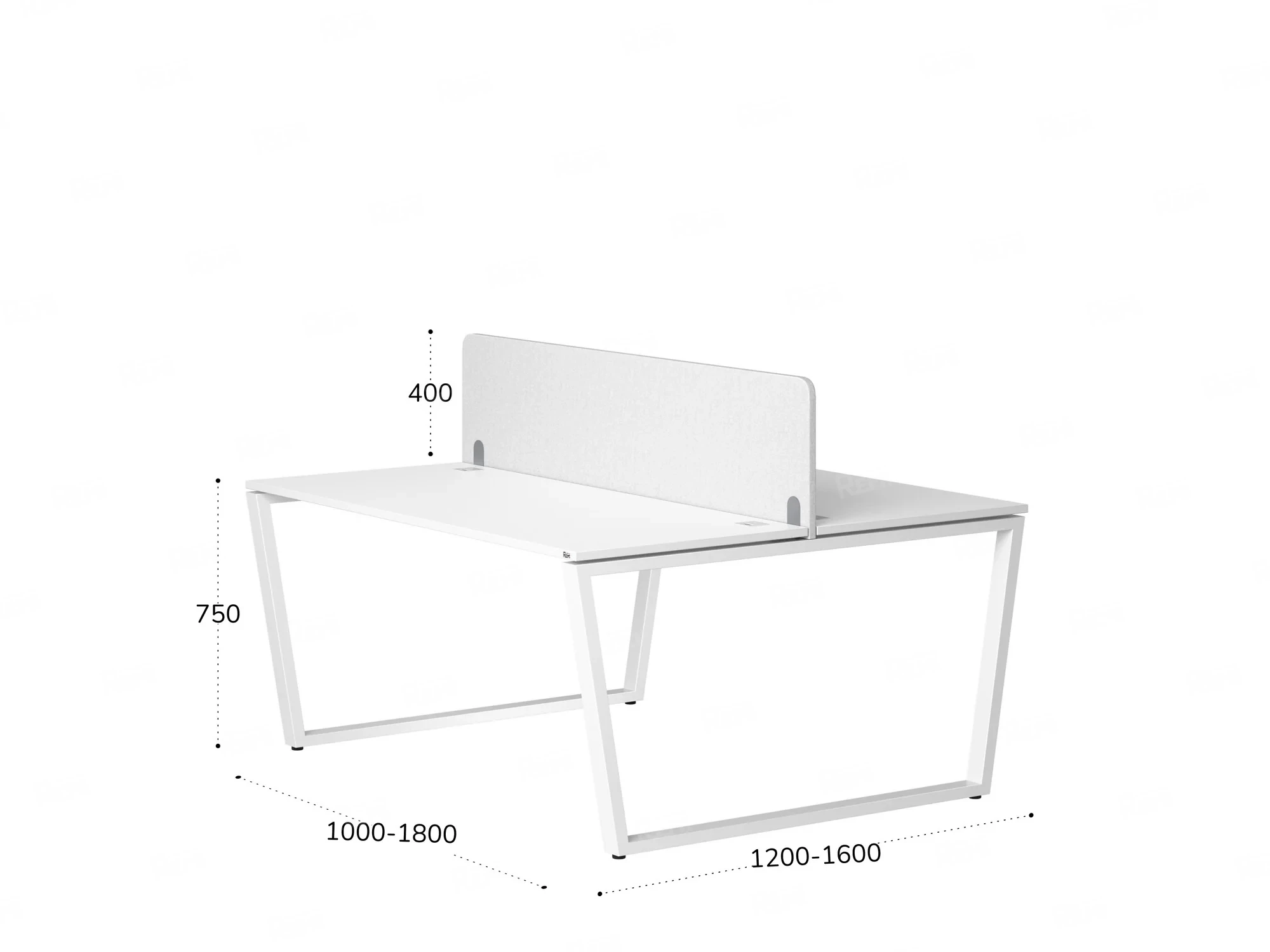 Бенч-система, 2 рабочих места, с одним тканевым экраном 1400x1600x750 RM172-1-14x16 Белый/Белый