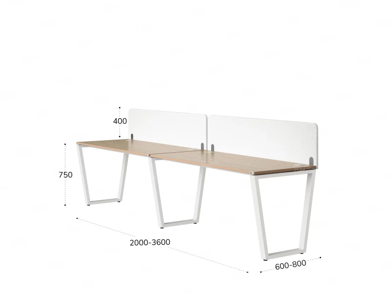 Бенч-система в 1 ряд, 2 рабочих места 2 тканевых экранов 2400x800x750 RM174-3-24x8 Вяз Швейцарский светлый/Белый