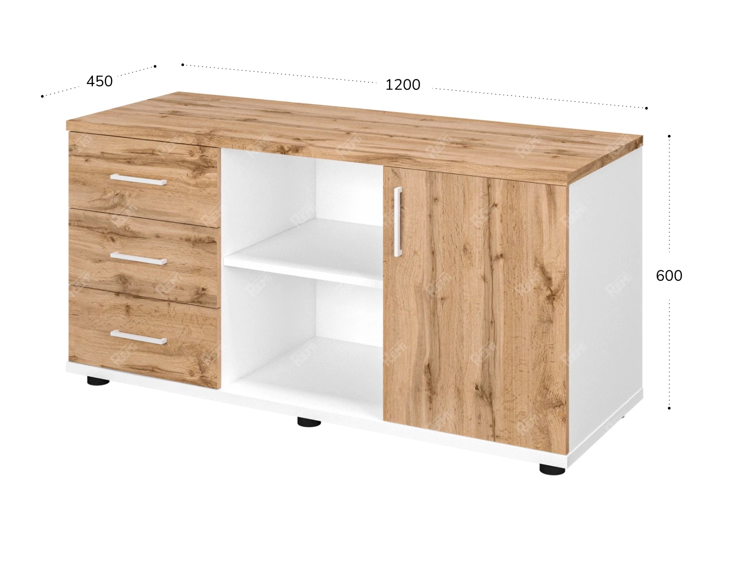 Тумба под оргтехнику левая 1200x450x600 RTD042 Вотан/Белый. Серия Тандем / Tandem. Серия Тандем / Tandem