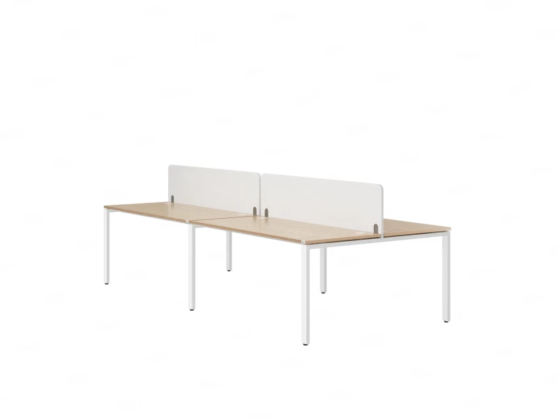 Бенч-система, 4 рабочих места, на П-образных опорах, 2 тканевых экранов 2400x1600x750 RM166-3-12x16 Вяз Швейцарский светлый/Белый