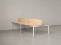 Бенч-система, 4 рабочих места, на П-образных опорах, 2 ЛДСП экранов 3200x1400x750 RM166-4-16x14 Вяз Швейцарский светлый/Белый