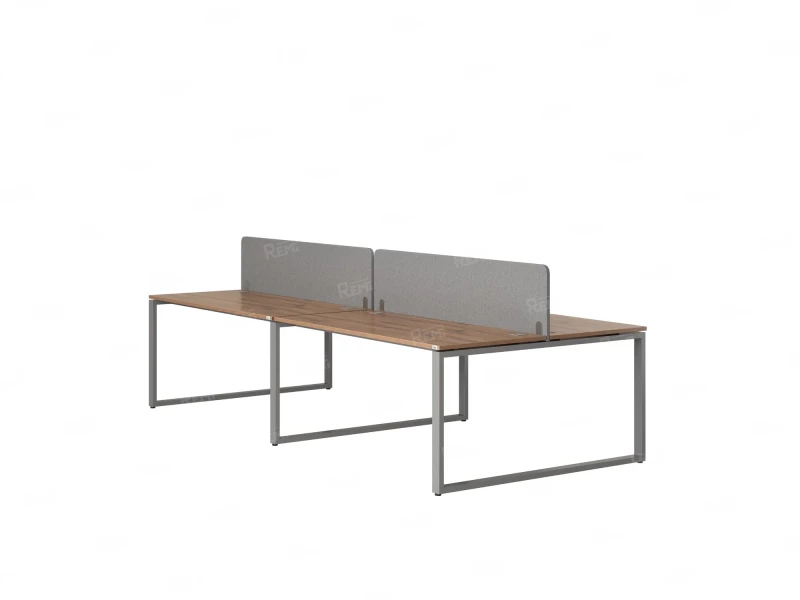 Бенч-система, 4 рабочих места, на О-образных опорах, 2 тканевых экранов 2000x1400x750 RM170-3-10x14 Дуб Юстус/Серый