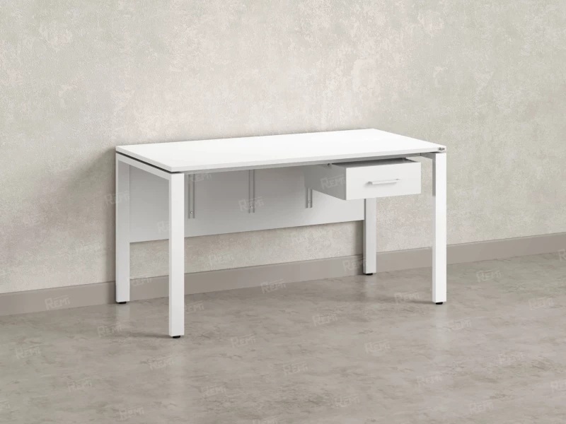 Стол прямой, подвесная тумба, ЛДСП экран, П-опора 1600x600x750 RM030-16x6 Белый/Белый