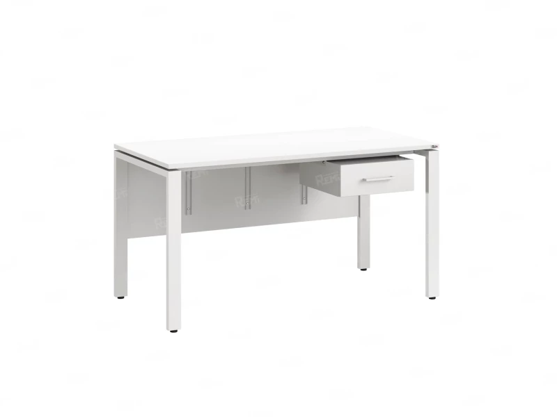 Стол прямой, подвесная тумба, ЛДСП экран, П-опора 1600x600x750 RM030-16x6 Белый/Белый