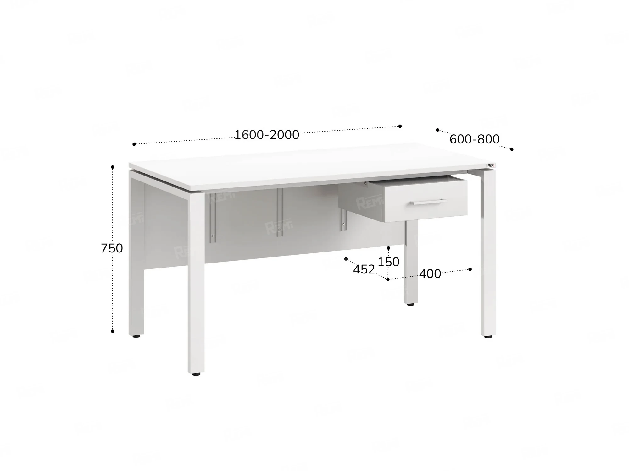 Стол прямой, подвесная тумба, ЛДСП экран, П-опора 1600x600x750 RM030-16x6 Белый/Белый