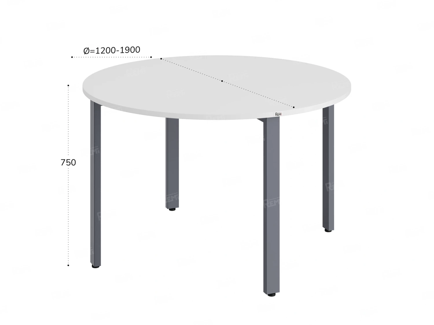 Круглый стол на П-образных опорах 1200x1200x750 RM186-12x12 Белый/Серый