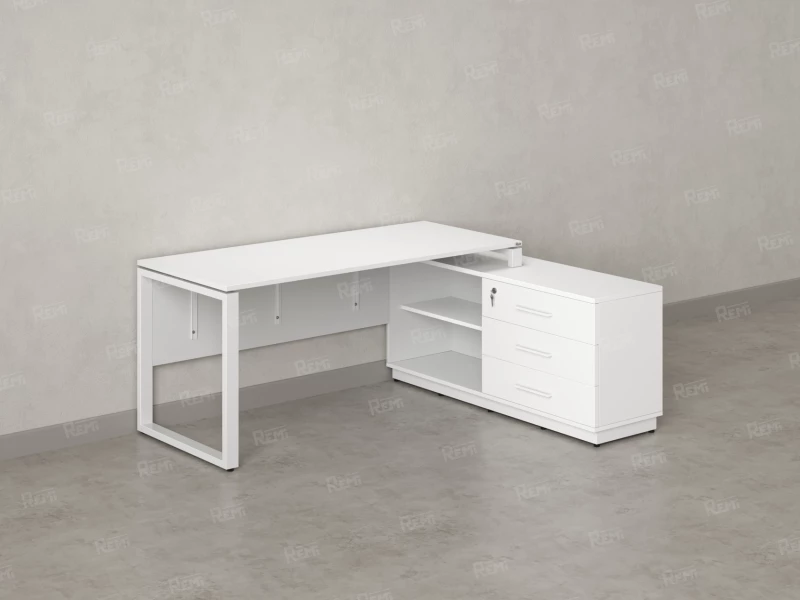Стол прямой с тумбой R, ЛДСП экран, О-опора 1400x1400x750 RM012R-14x6 Белый/Белый