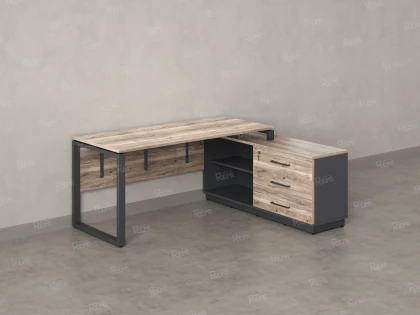 Стол прямой с тумбой R, ЛДСП экран, О-опора 2000x600x750 RM012R-20x6 Дуб Маувелла/Серый