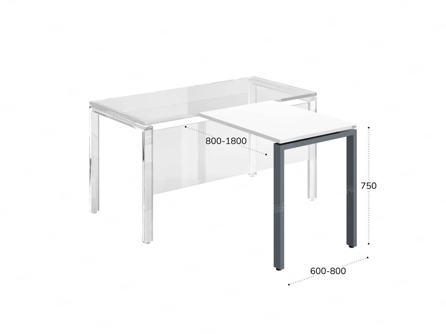 Брифинг прямой, с парящей столешнецей, на П-образном каркасе 1300x700x750 RM070-13x7 Белый/Серый