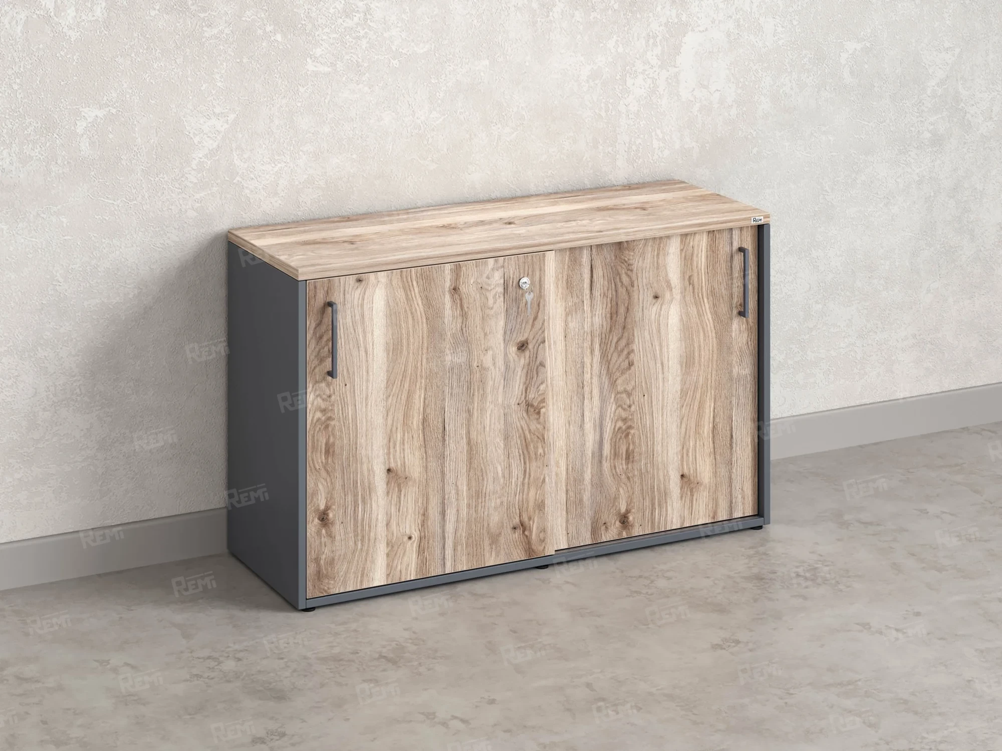 Низкий шкаф-купе на регулируемых опорах 1200x420x750 RM125-120x42 Дуб Маувелла/Серый