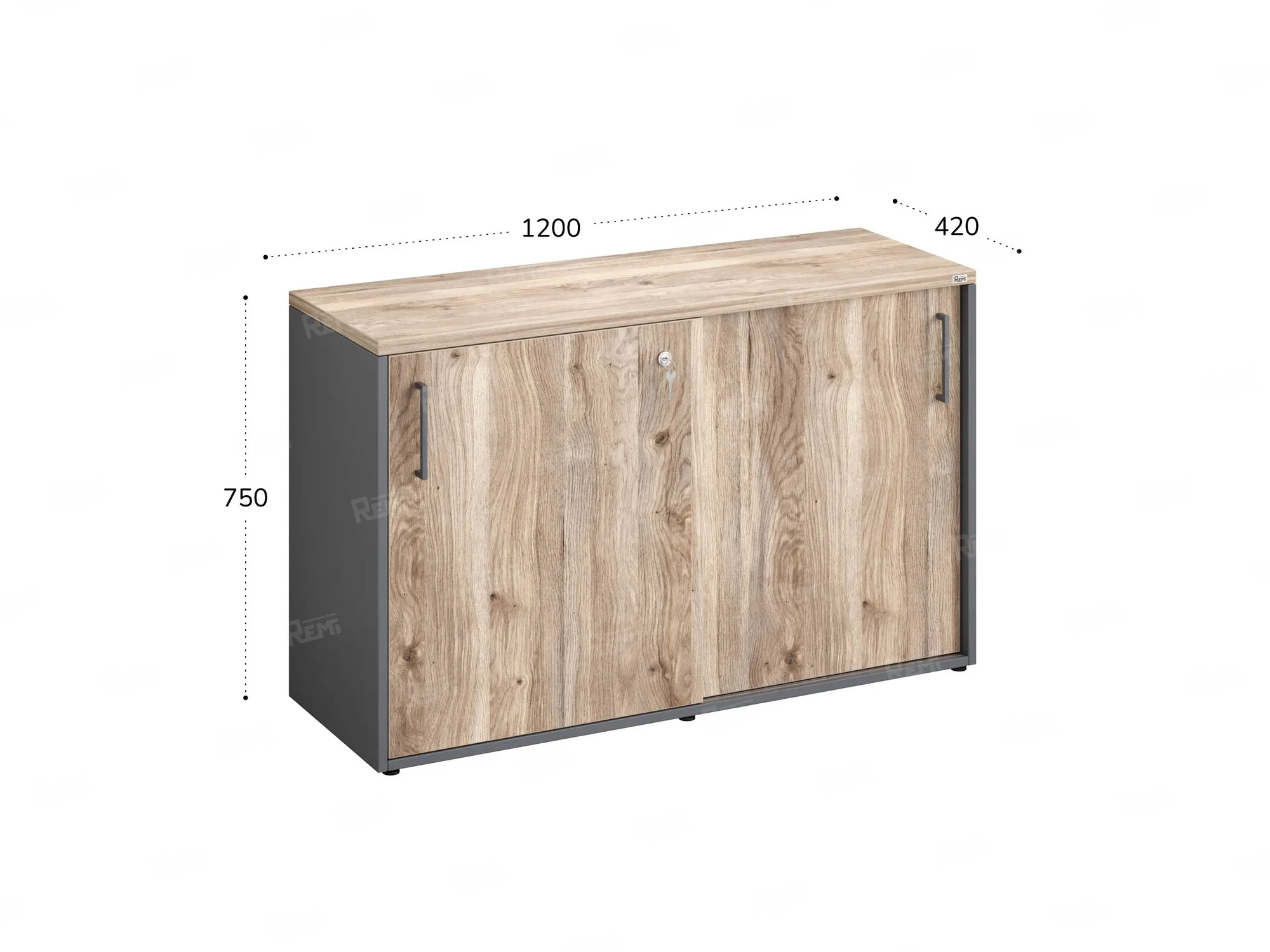 Низкий шкаф-купе на регулируемых опорах 1200x420x750 RM125-120x42 Дуб Маувелла/Серый