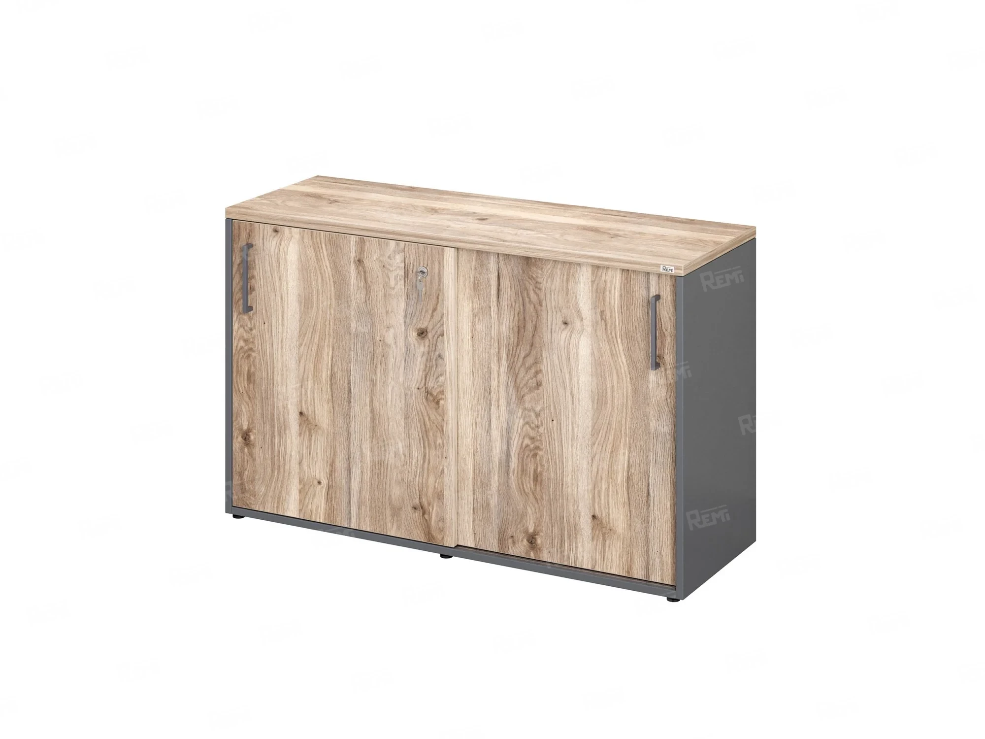 Низкий шкаф-купе на регулируемых опорах 1200x420x750 RM125-120x42 Дуб Маувелла/Серый