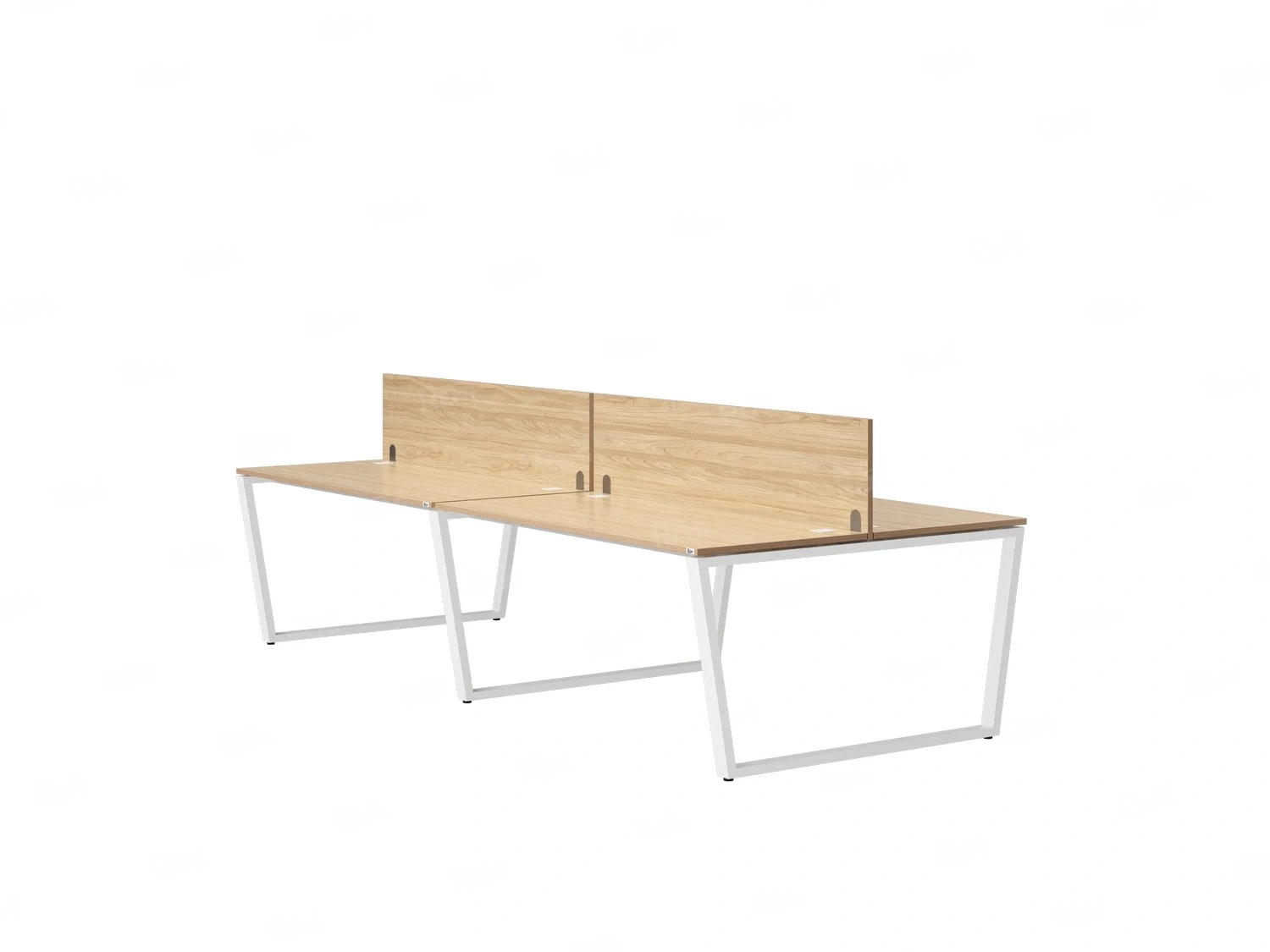 Бенч-система, 4 рабочих места, на U-образных опорах, 2 ЛДСП экранов 3200x1400x750 RM173-4-16x14 Вяз Швейцарский светлый/Белый