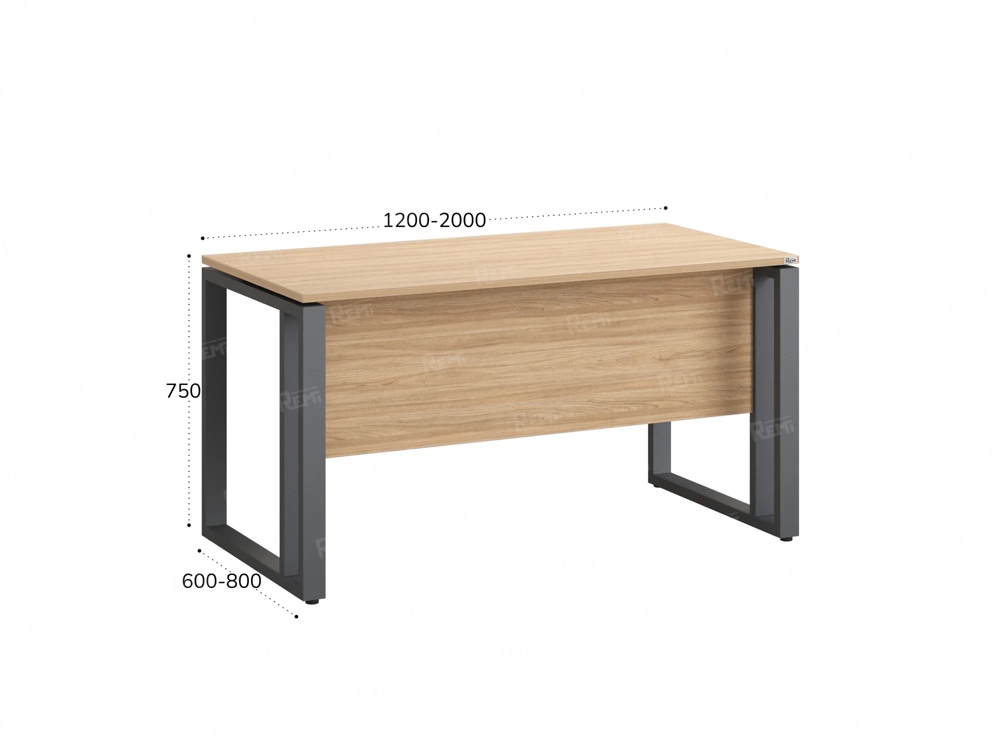Стол прямой на О-образных опорах с экраном ЛДСП 1200x800x750 RM041-12x8 Вяз Швейцарский светлый/Серый