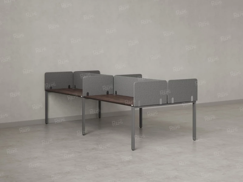Бенч-система, 4 рабочих места, на П-образных опорах, 8 тканевых экранов 3600x1400x750 RM166-1-18x14 Дуб Апрельский шоколад/Серый
