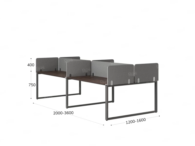 Бенч-система, 4 рабочих места, на О-образных опорах, 8 тканевых экранов 2400x1200x750 RM170-1-12x12 Дуб Апрельский шоколад/Серый