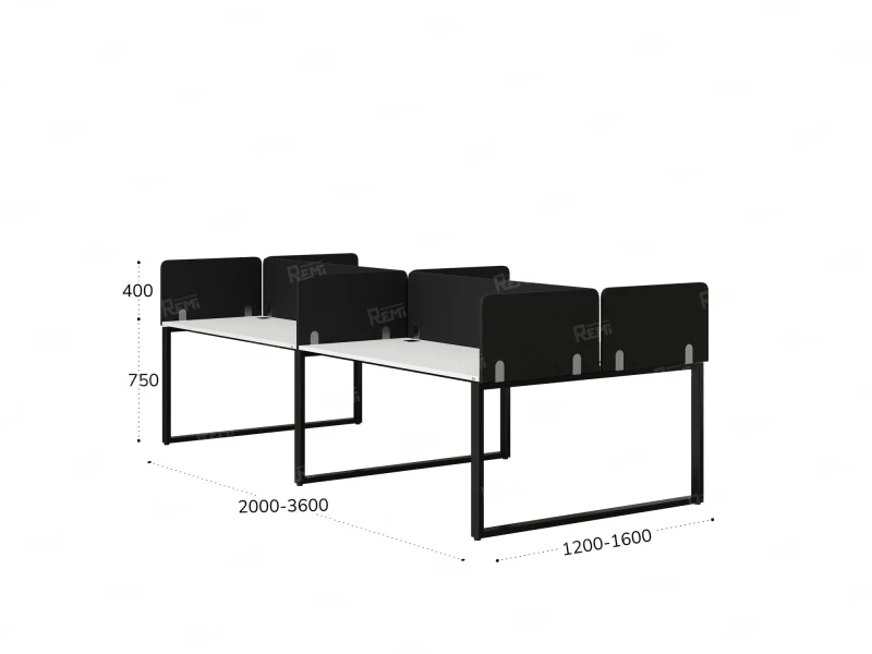 Бенч-система, 4 рабочих места, на О-образных опорах, 8 тканевых экранов 3200x1400x750 RM170-1-16x14 Белый/Черный
