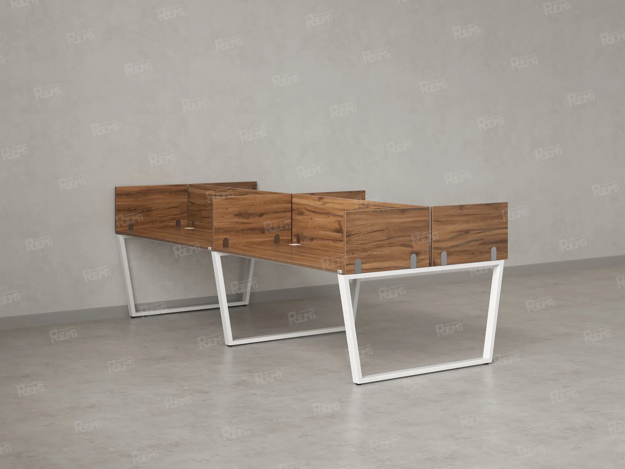 Бенч-система, 4 рабочих места, на U-образных опорах, 8 ЛДСП экранов 2800x1200x750 RM173-2-14x12 Дуб Юстус/Белый