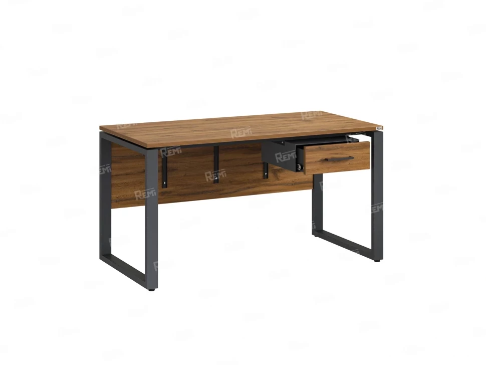 Стол прямой, подвесная тумба, ЛДСП экран, О-опора 1800x700x750 RM032-18x7 Дуб Юстус/Серый