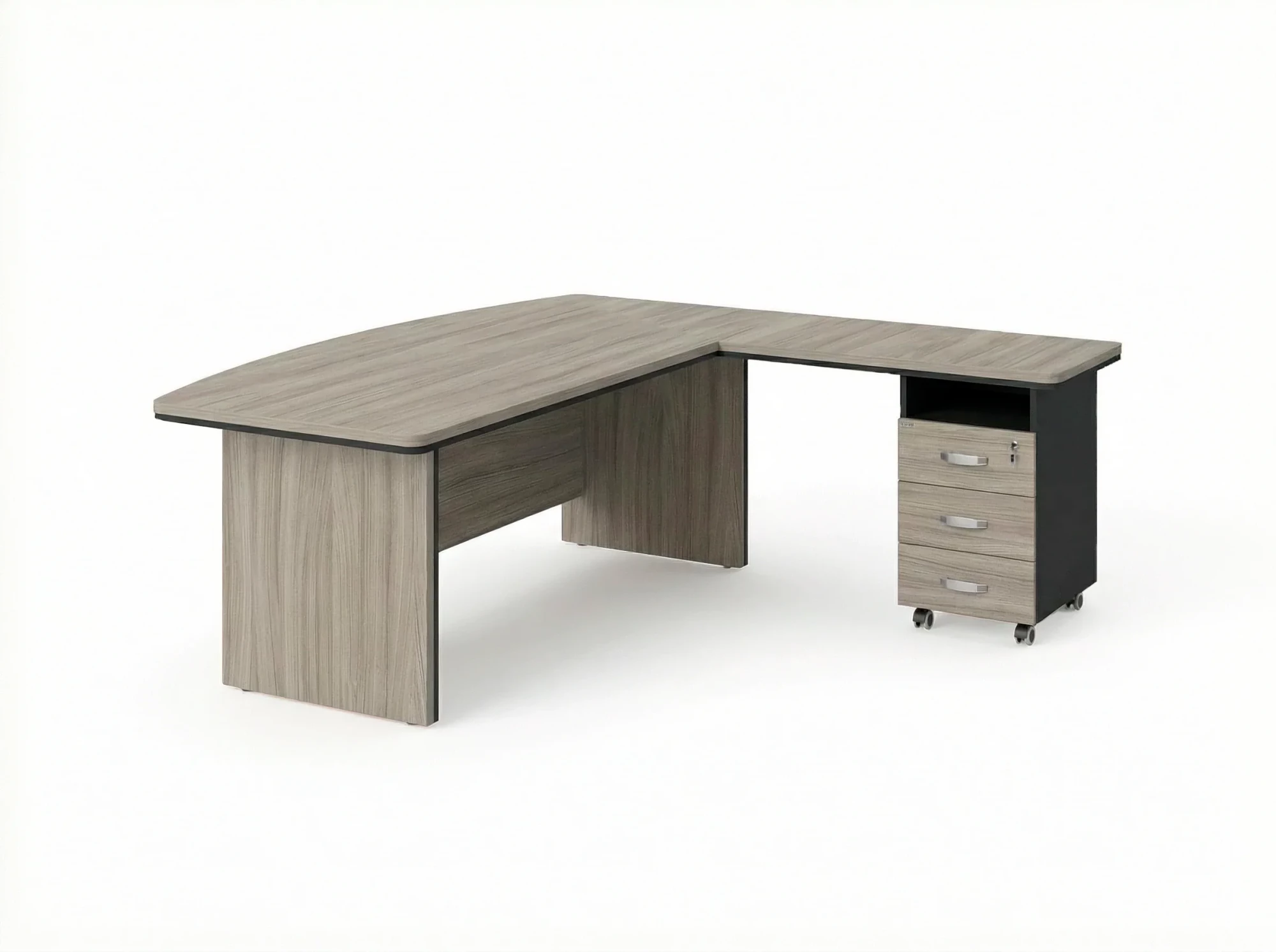 BRL RB071-160x200R Стол руководителя угловой R с тумбой 3 ящика 1600х2000х760 Шорвуд/Черный