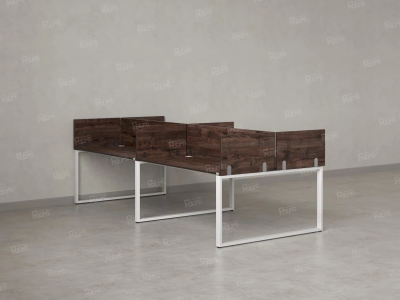 Бенч-система, 4 рабочих места, на О-образных опорах, 8 ЛДСП экранов 2400x1200x750 RM170-1-12x12 Дуб Апрельский шоколад/Белый