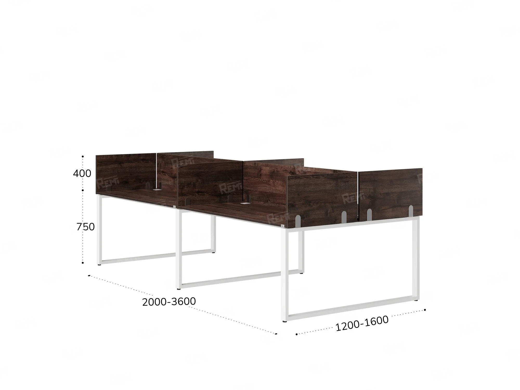 Бенч-система, 4 рабочих места, на О-образных опорах, 8 ЛДСП экранов 2400x1200x750 RM170-1-12x12 Дуб Апрельский шоколад/Белый