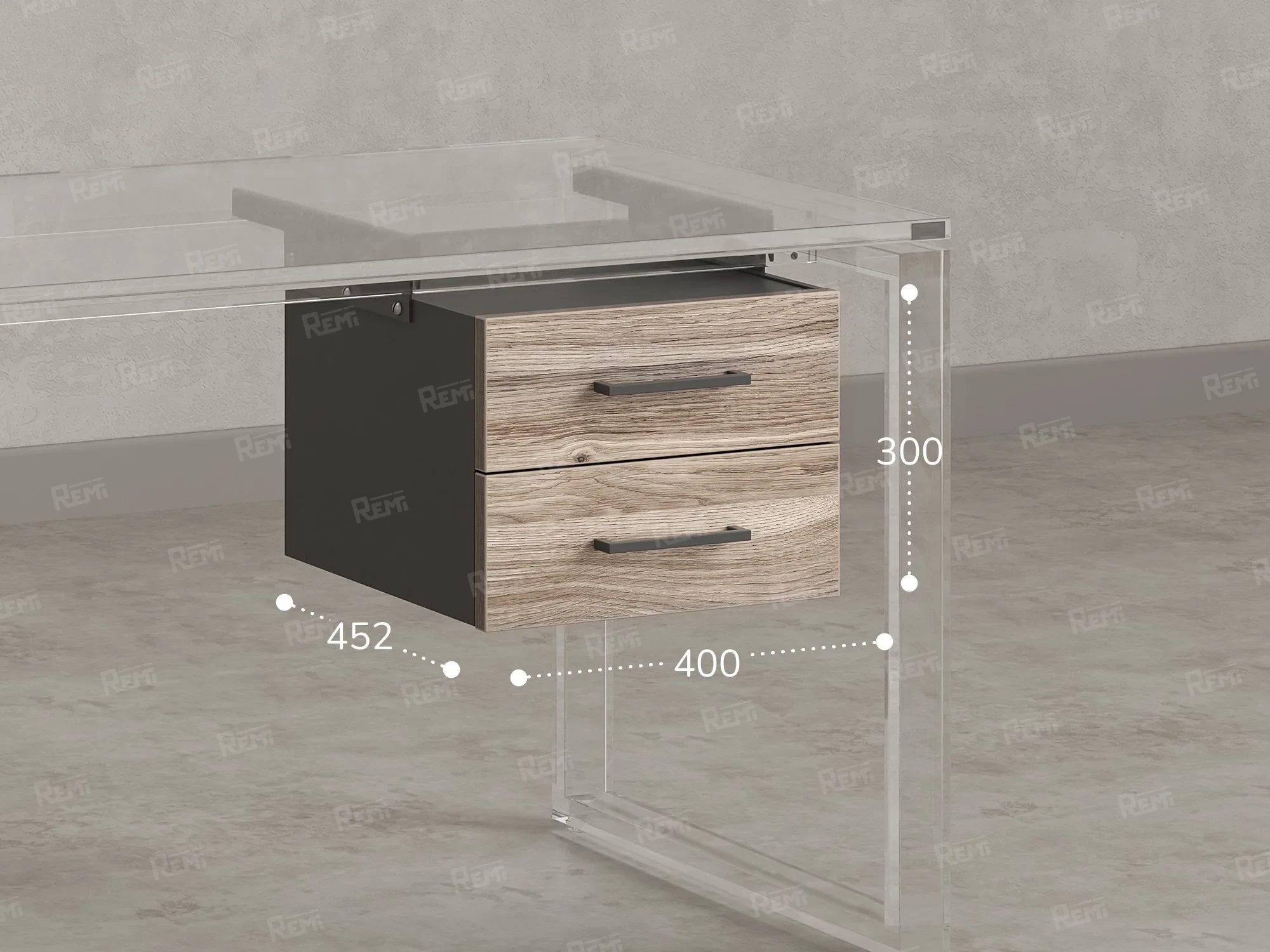 Тумба подвесная, два ящика 400x452x300 RM201-16х8 Дуб Маувелла/Серый