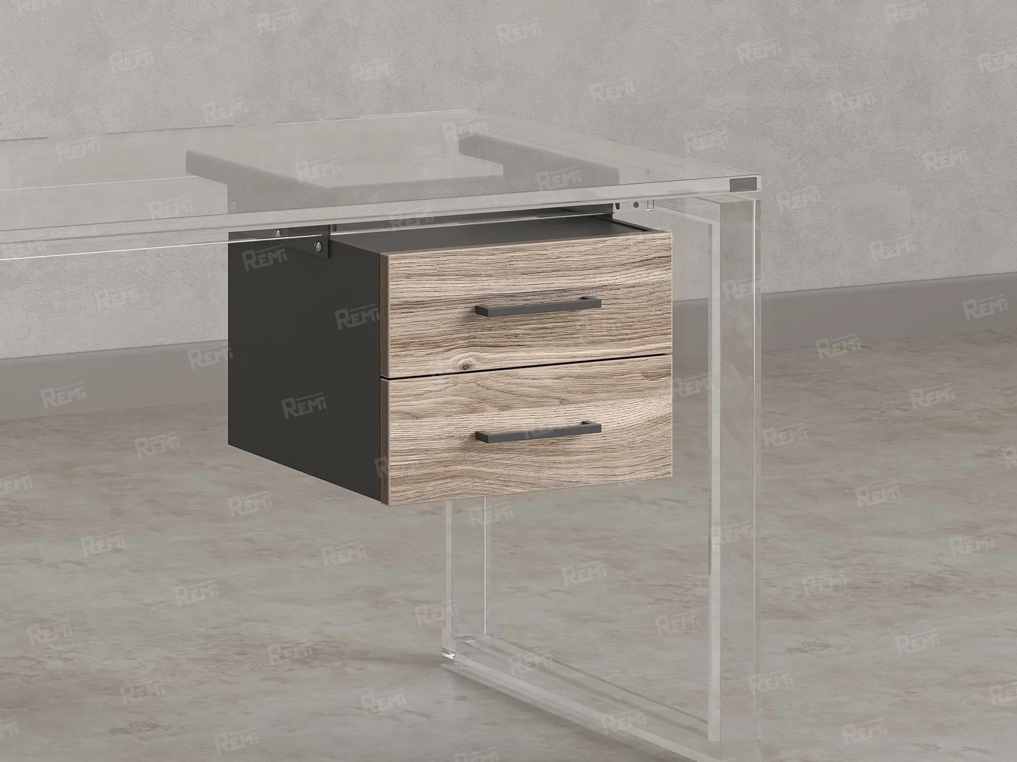 Тумба подвесная, два ящика 400x452x300 RM201-16х8 Дуб Маувелла/Серый