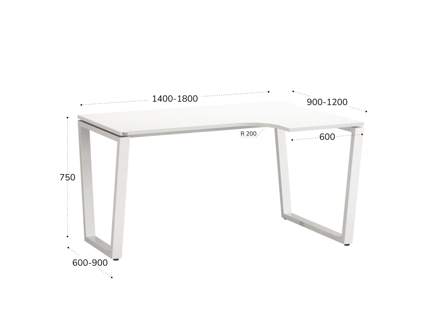 Стол угловой, U-опора, правый 1600x700/900x750, RM050-16x7-9 Белый/Белый