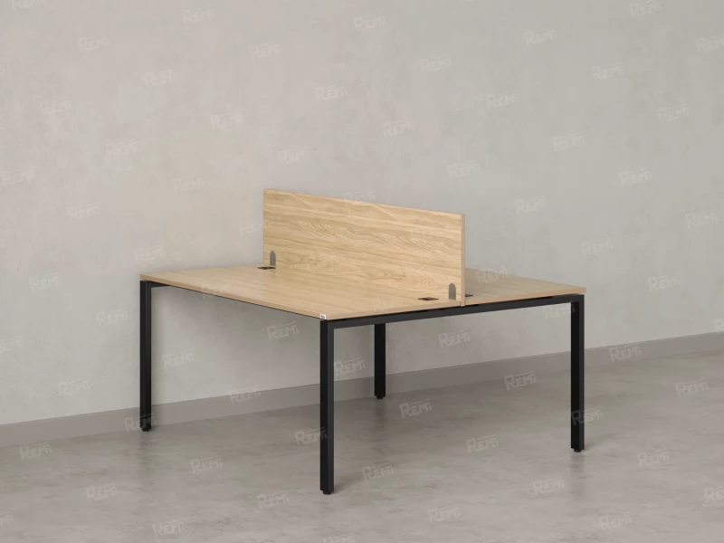 Бенч-система, 2 рабочих места, с одним экраном ЛДСП 1600x1600x750 RM165-2-16x16 Вяз Швейцарский светлый/Черный