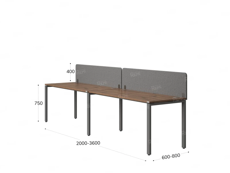 Бенч-система в 1 ряд, 2 рабочих места 2 тканевых экранов 3200x800x750 RM167-3-32x8 Дуб Юстус/Серый