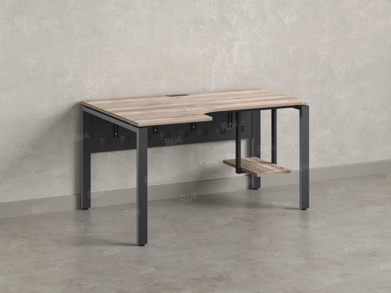 Стол угловой, экран металл, П-опора, левый 1600x900/1200x750, RM059-16x9-12 Дуб Маувелла/Серый