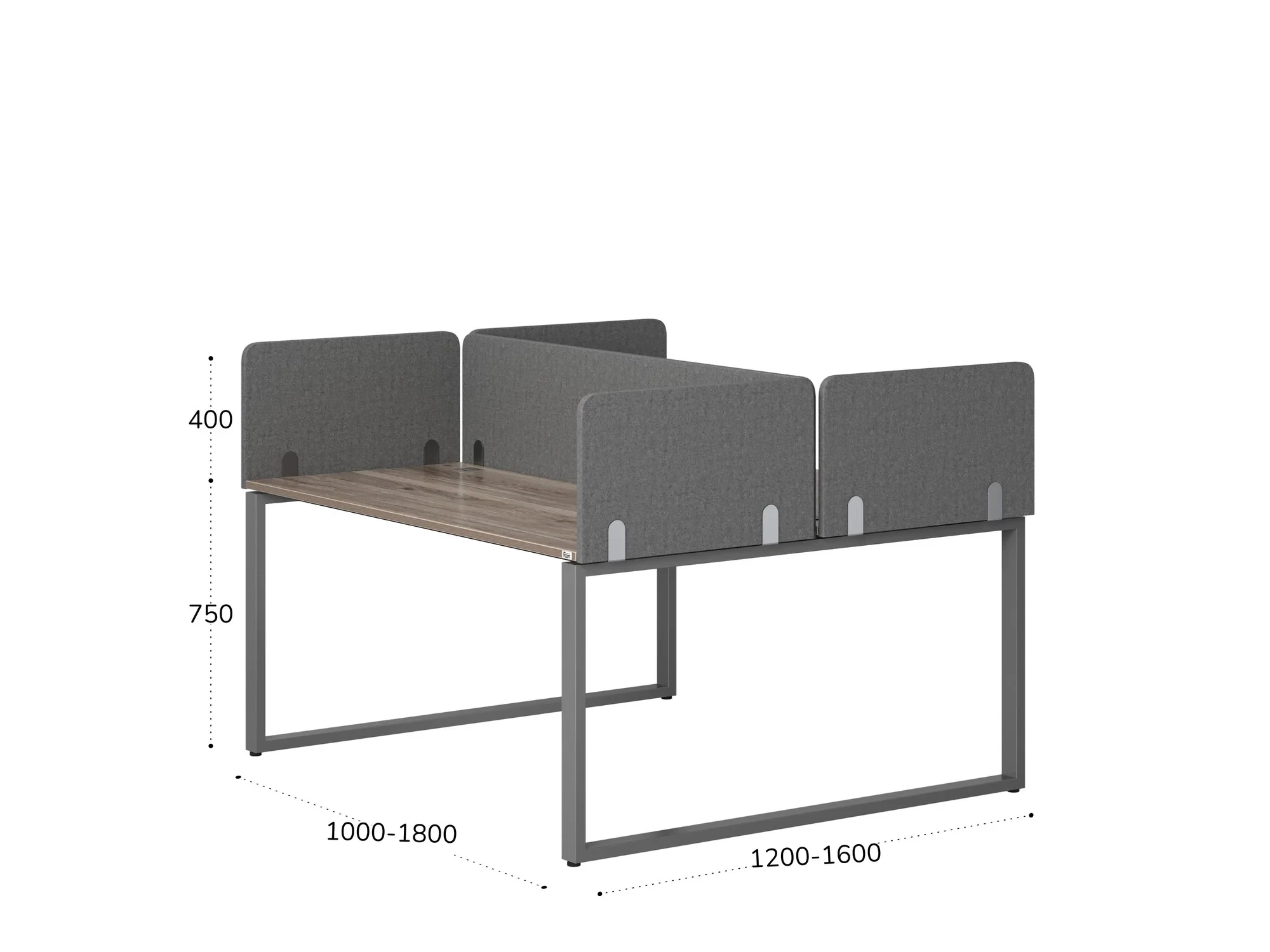 Бенч-система, 2 рабочих места, 5 тканевых экранов 1200x1400x750 RM169-3-12x14 Дуб Маувелла/Серый