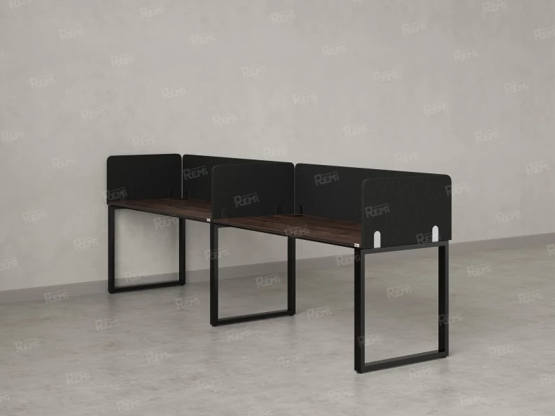 Бенч-система в 1 ряд, 2 рабочих места 5 тканевых экранов 2700x800x750 RM168-1-27x8 Дуб Апрельский шоколад/Черный