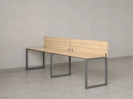 Бенч-система в 1 ряд, 2 рабочих места 2 ЛДСП экранов 3200x700x750 RM168-4-32x7 Вяз Швейцарский светлый/Серый