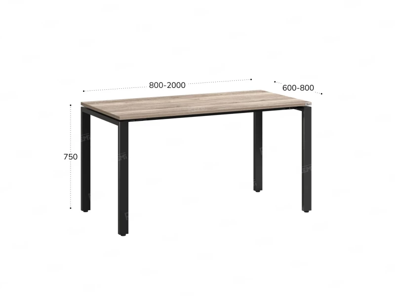Стол прямой на П-образных опорах 800x700x750 RM001-8x7 Дуб Маувелла/Черный